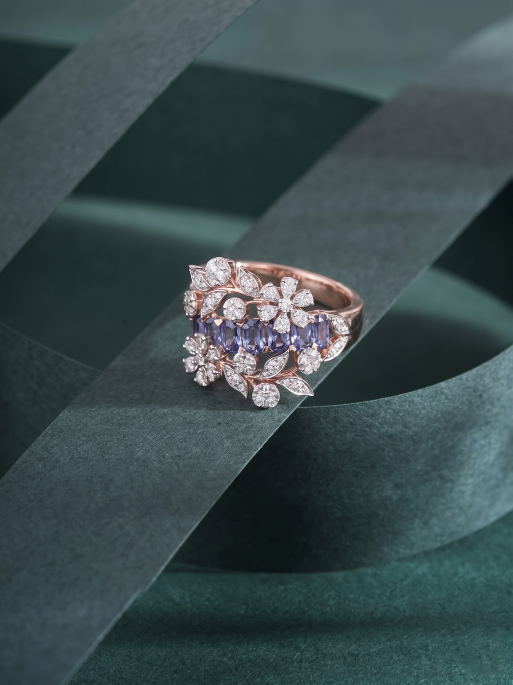 Graceful Flora Sapphire & Diamond Rose Gold Ring