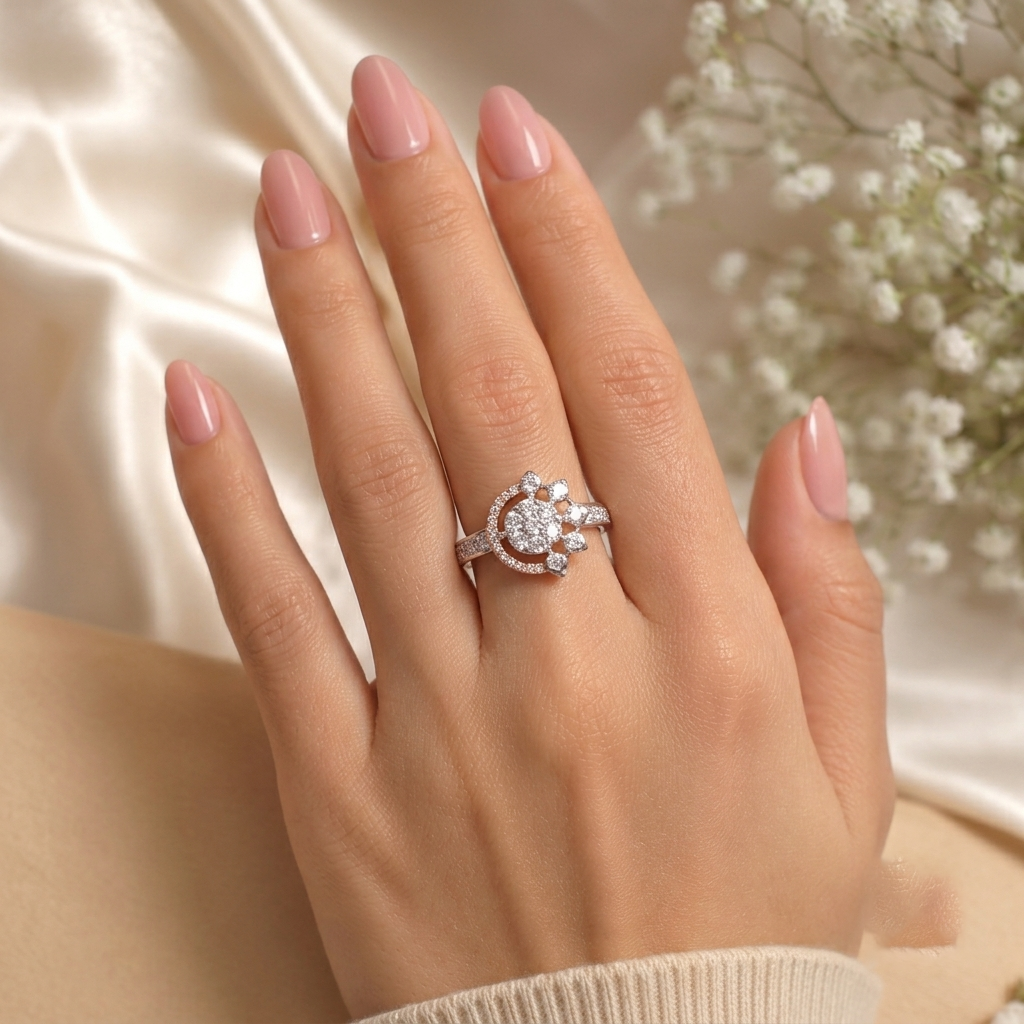 Elegant Crystal Flower Ring for Women