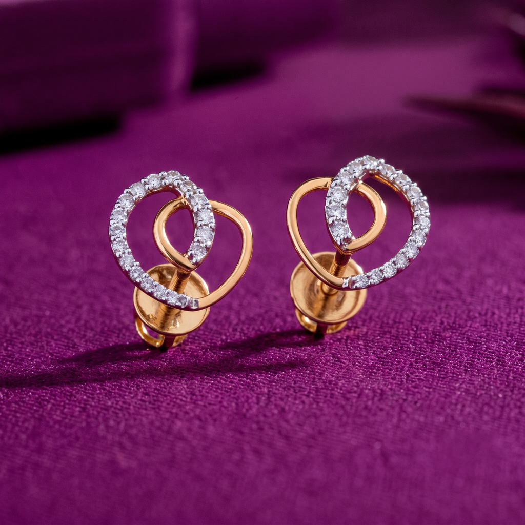 Graceful Gold & Diamond Abstract Loop Studs
