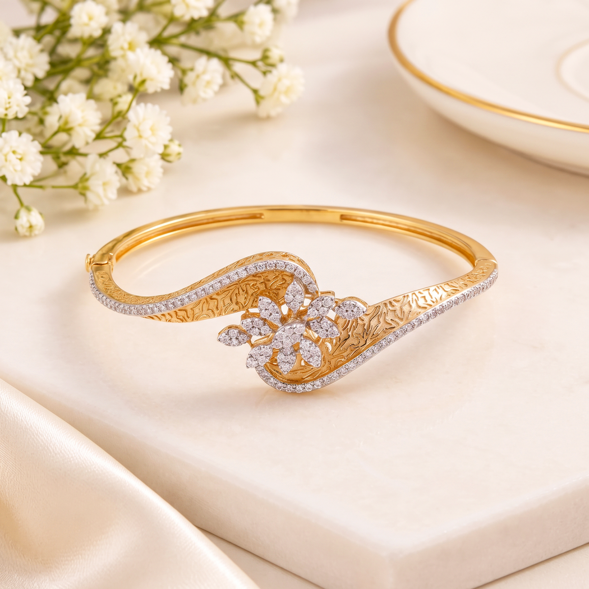 Handcrafted  Diamond Floral Bracelet for Parties & Weddings