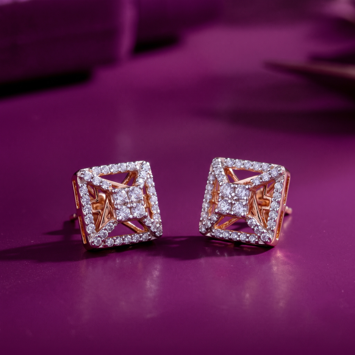 Luxe Square Cluster Diamond Earrings