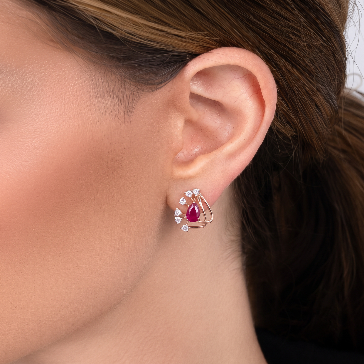 Blushing Ruby & Sparkling CZ Flare Earrings