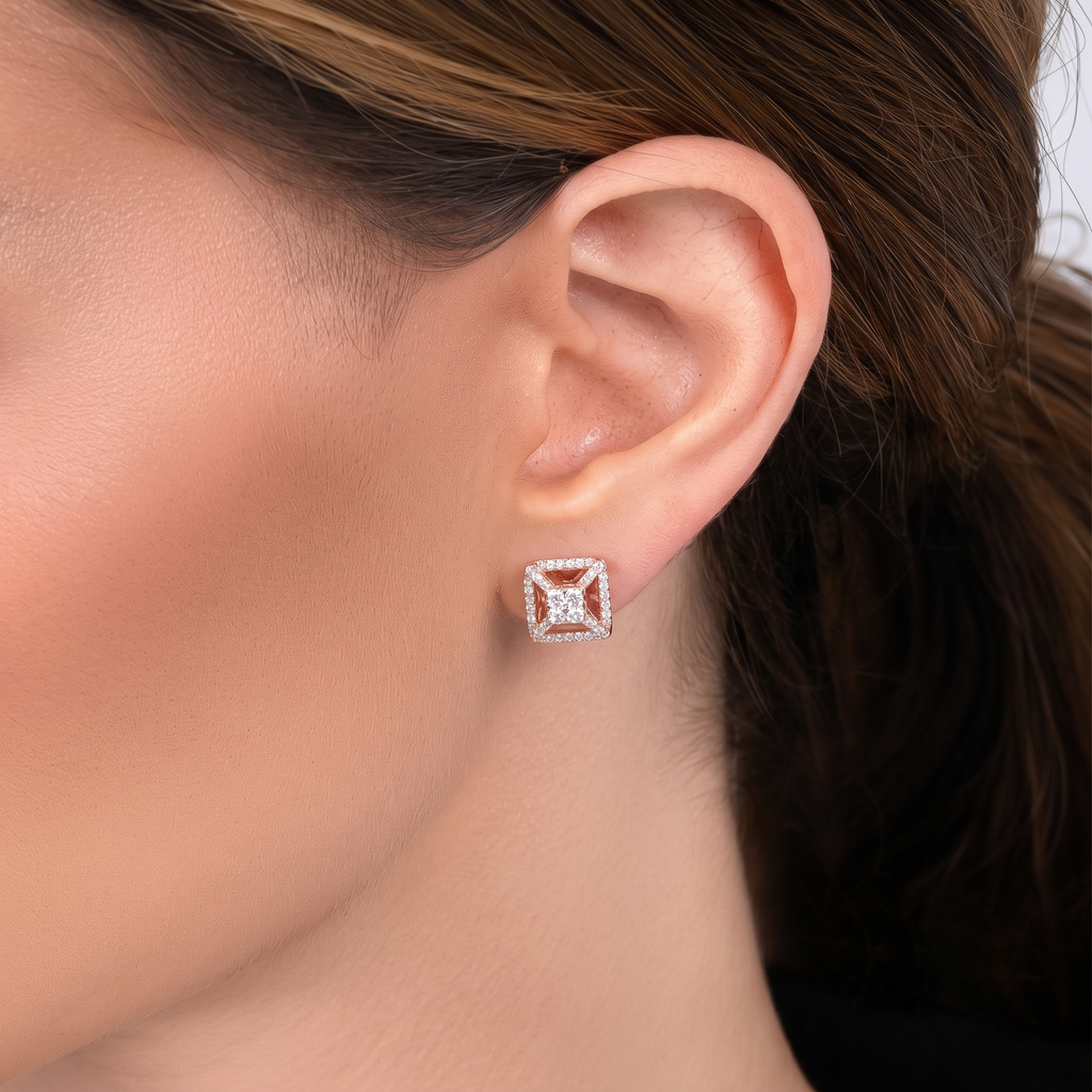 Luxe Square Cluster Diamond Earrings