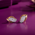 Gold & Diamond Curved Leaf Stud Earrings