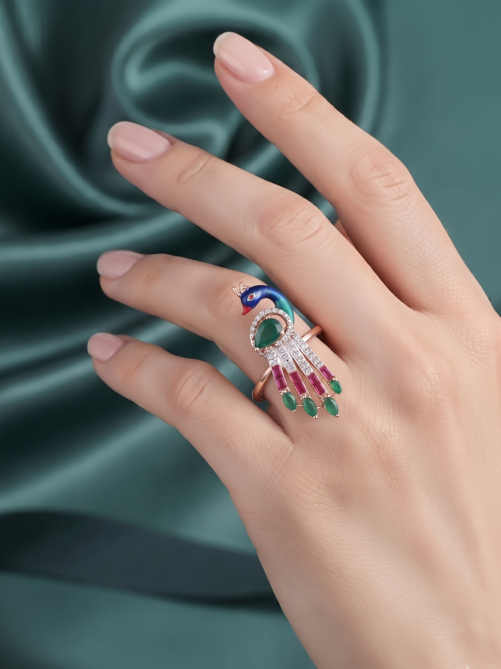 Regal Peacock Multi-Stone Designer Ring