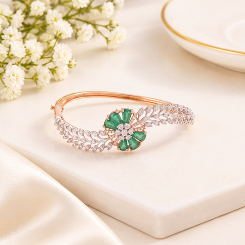 Elegant Floral Bloom Emerald Bracelet for Women