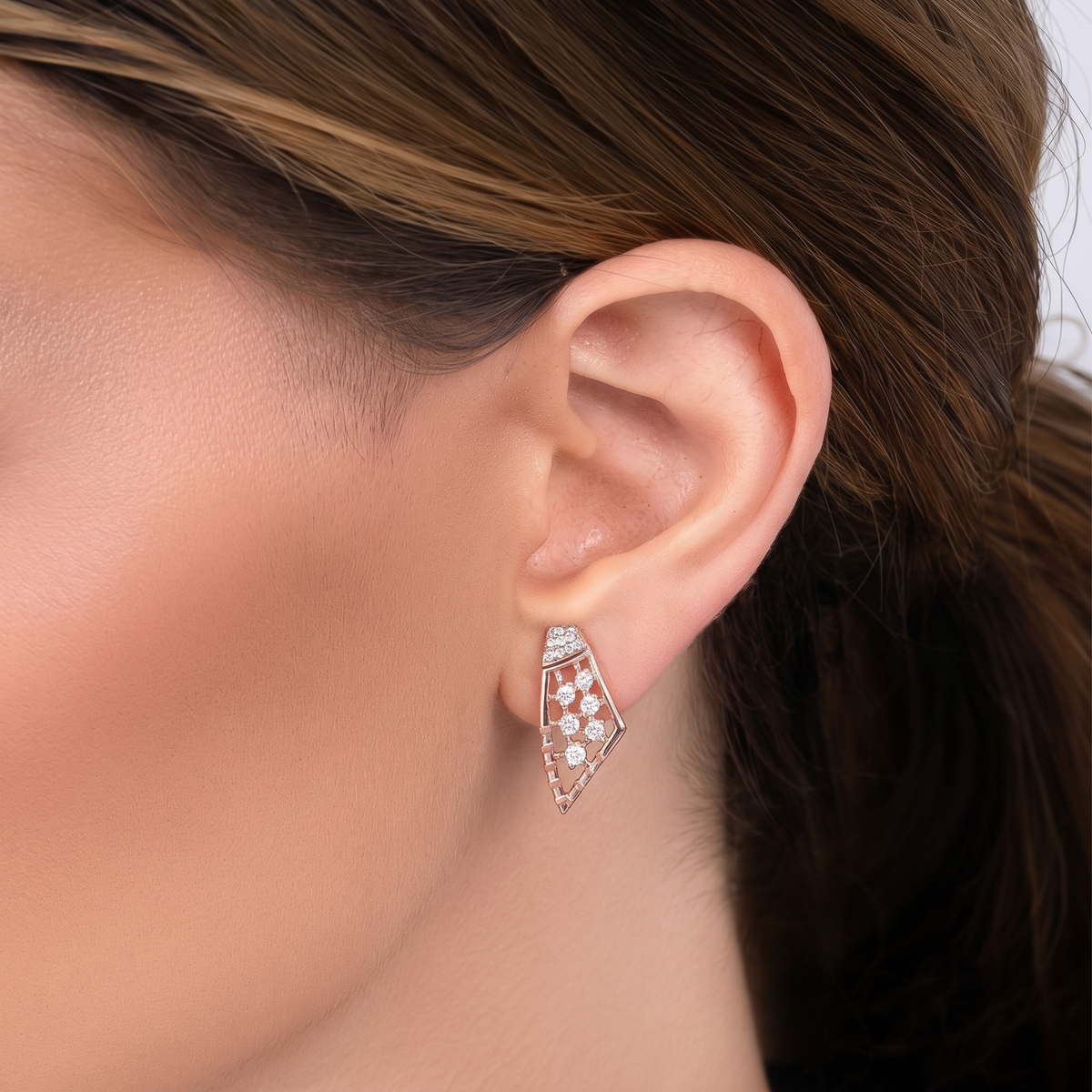 Rose Gold Diamond Geometric Studs