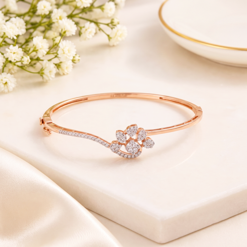 Elegant Rose Gold Floral Diamond Cuff Bracelet