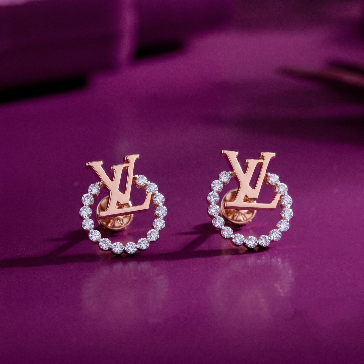 Luxury LV Monogram Diamond Circle Stud Earrings