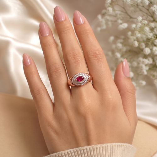 Aura Evil Eye Marquise Ruby Rose Gold Ring