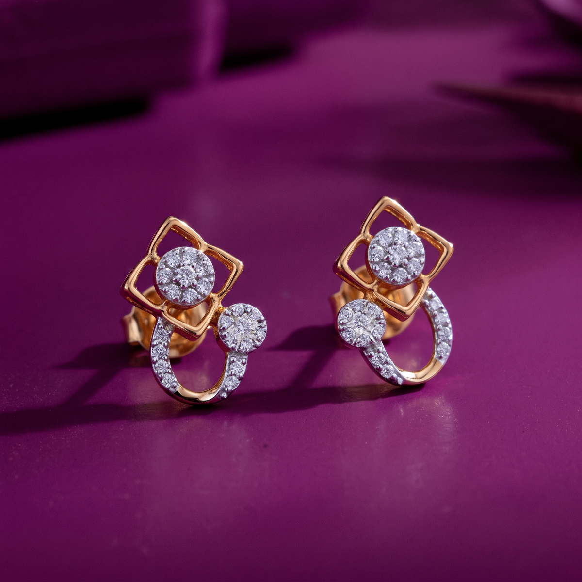 Modern Two-Tier Diamond Earrings in Gold