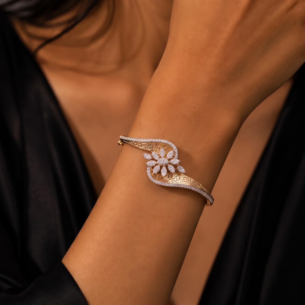 Handcrafted  Diamond Floral Bracelet for Parties & Weddings