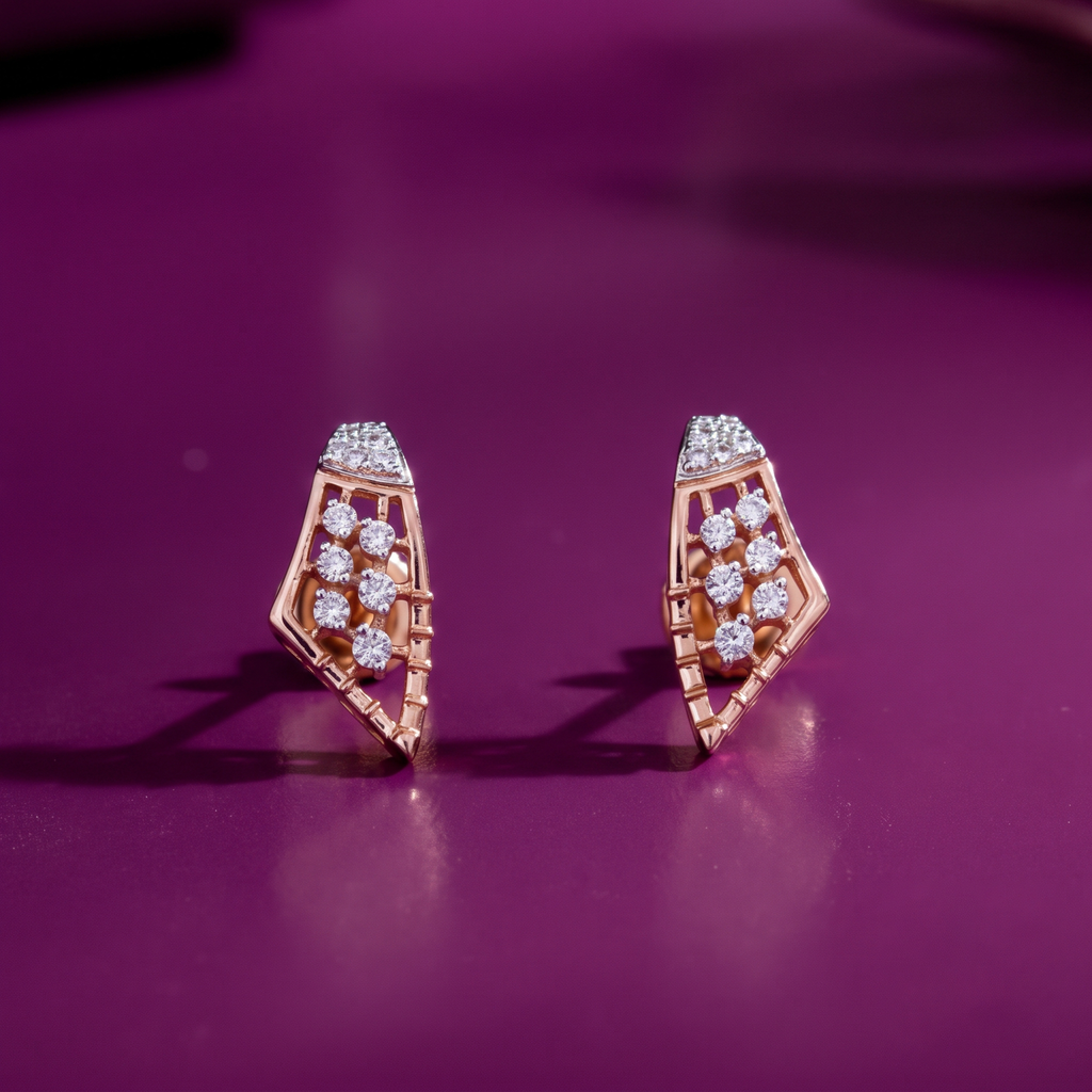 Rose Gold Diamond Geometric Studs