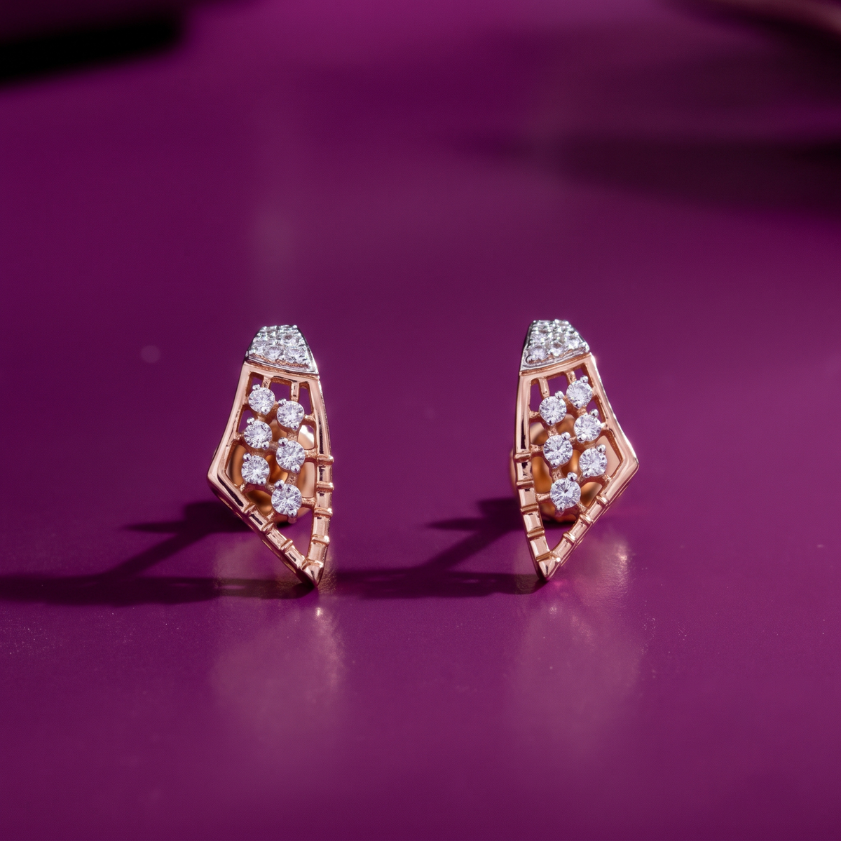 Rose Gold Diamond Geometric Studs