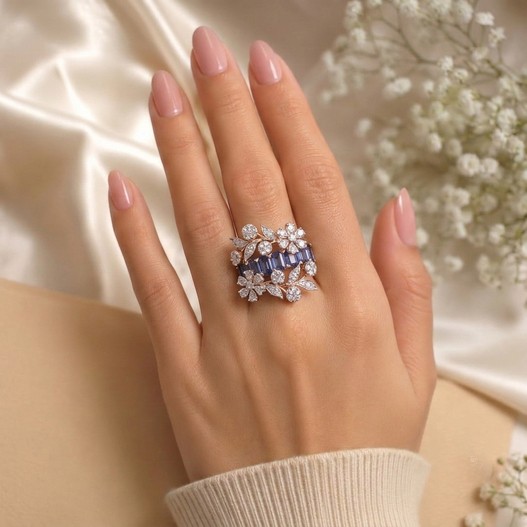 Graceful Flora Sapphire & Diamond Rose Gold Ring