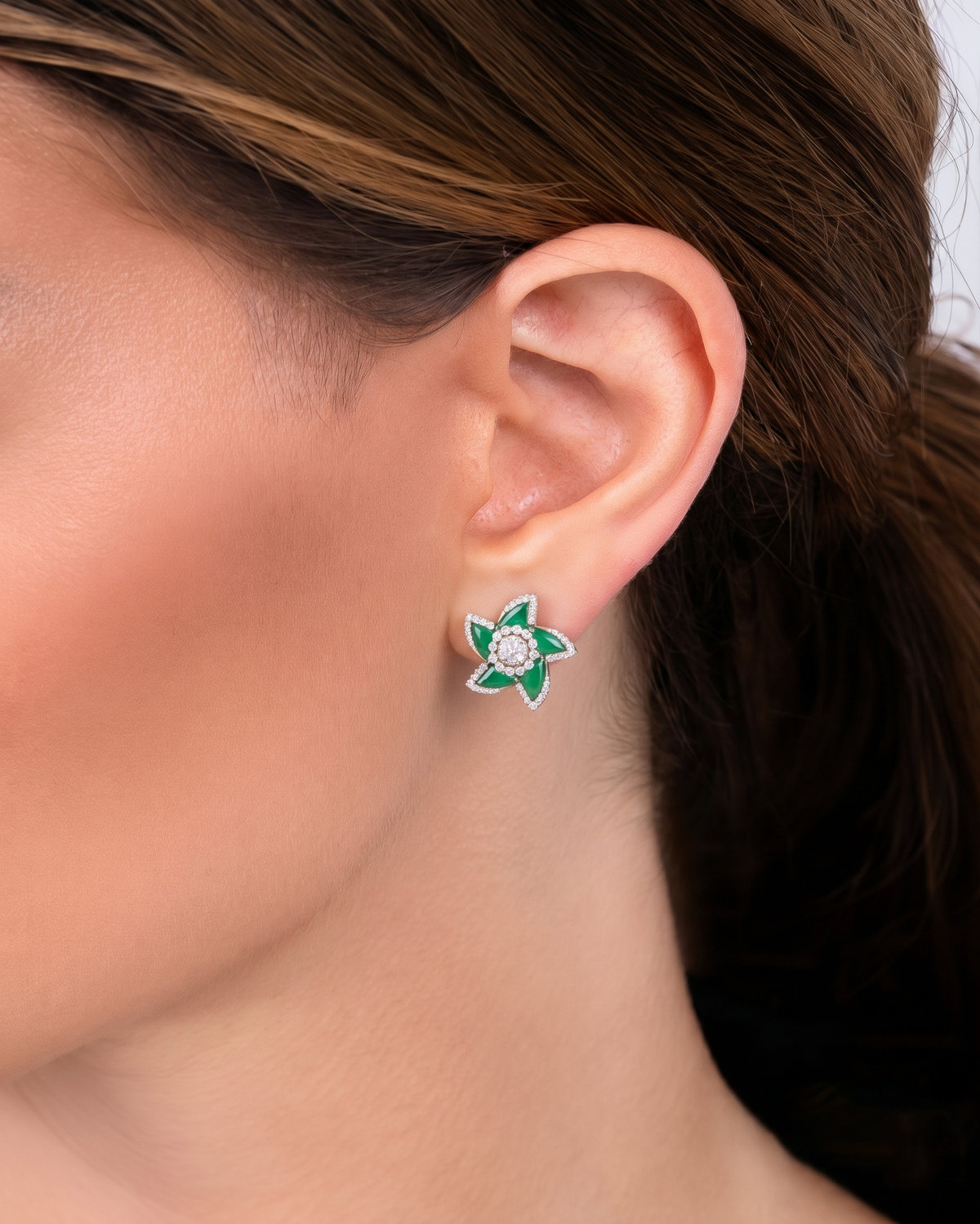 Royal Emerald Star Diamond Stud Earrings