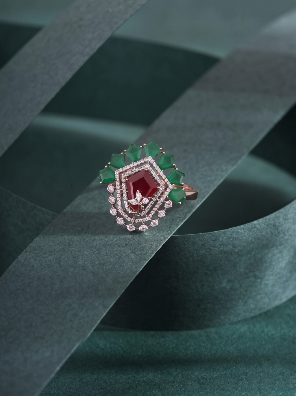 Dual-Tone Ruby & Emerald Cocktail Ring