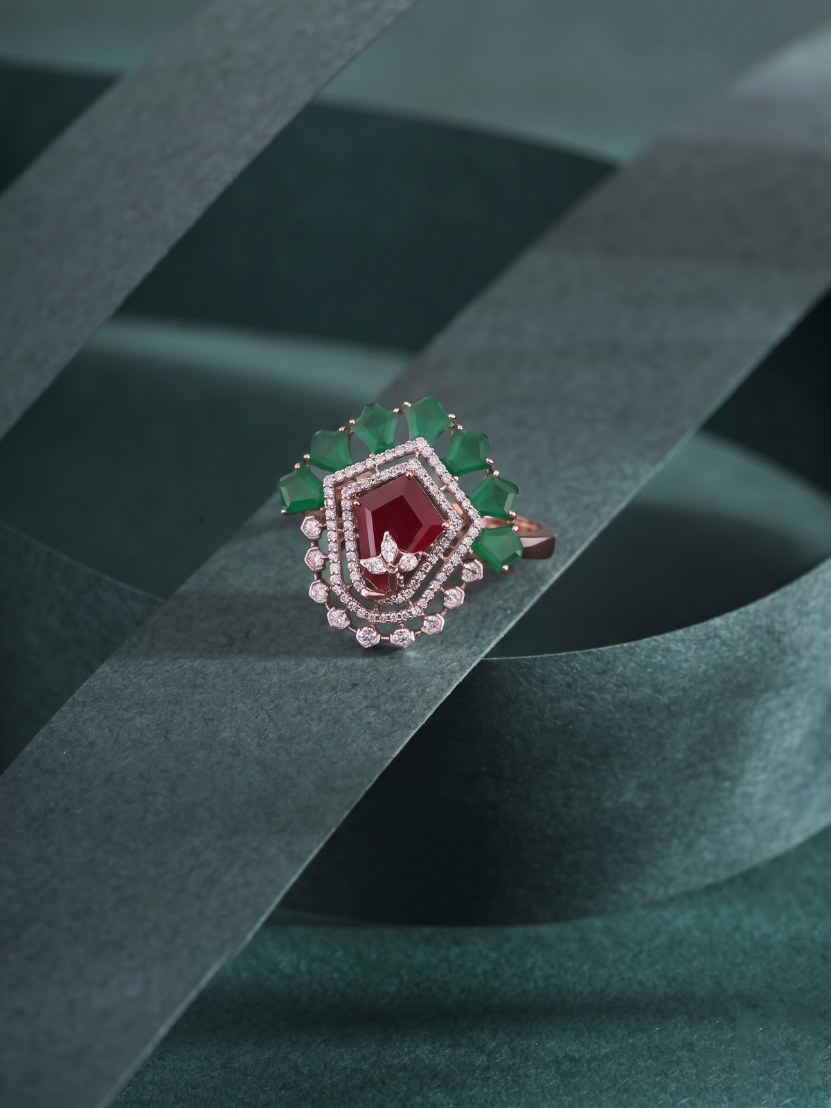 Dual-Tone Ruby & Emerald Cocktail Ring