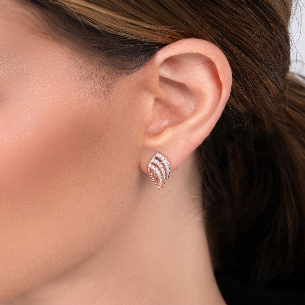 Luxe Wave Diamond Stud Earrings in Rose Gold