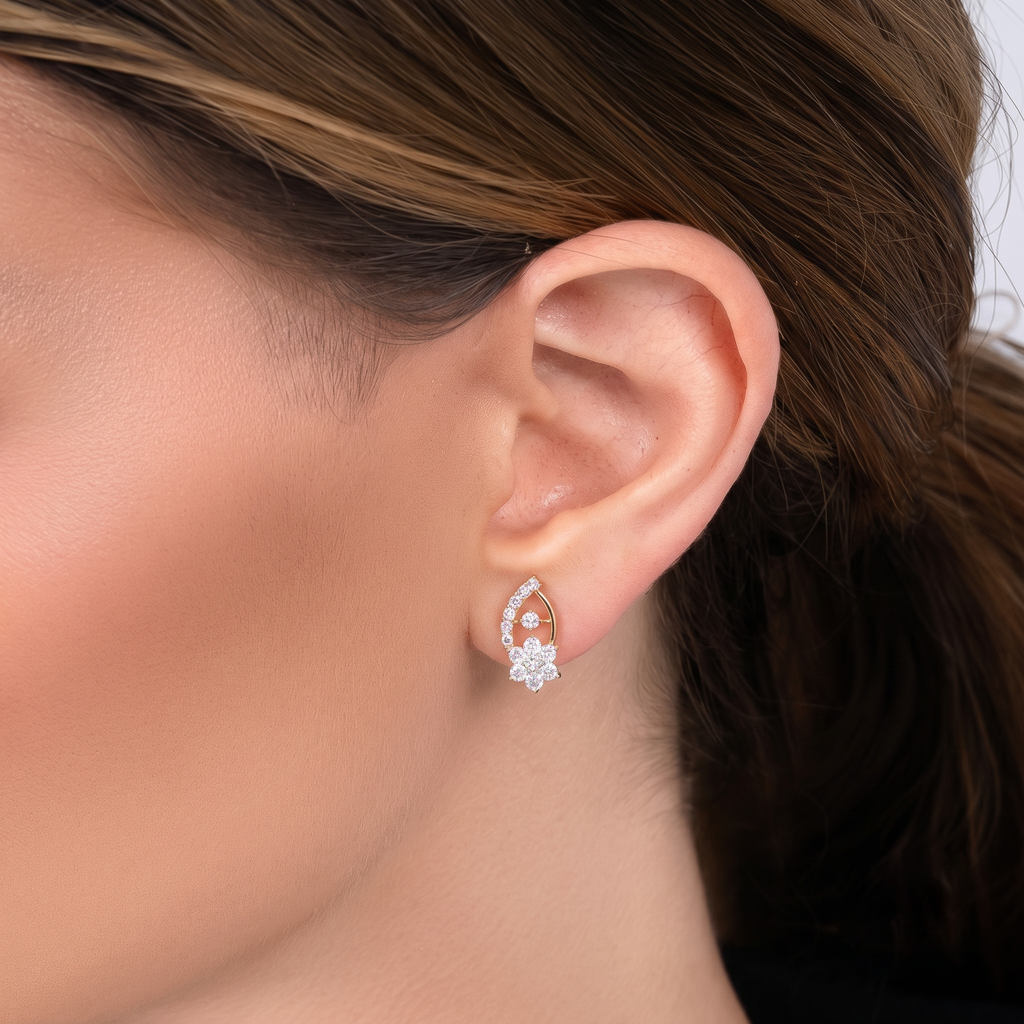 Rose Gold & Diamond Floral Teardrop Earrings