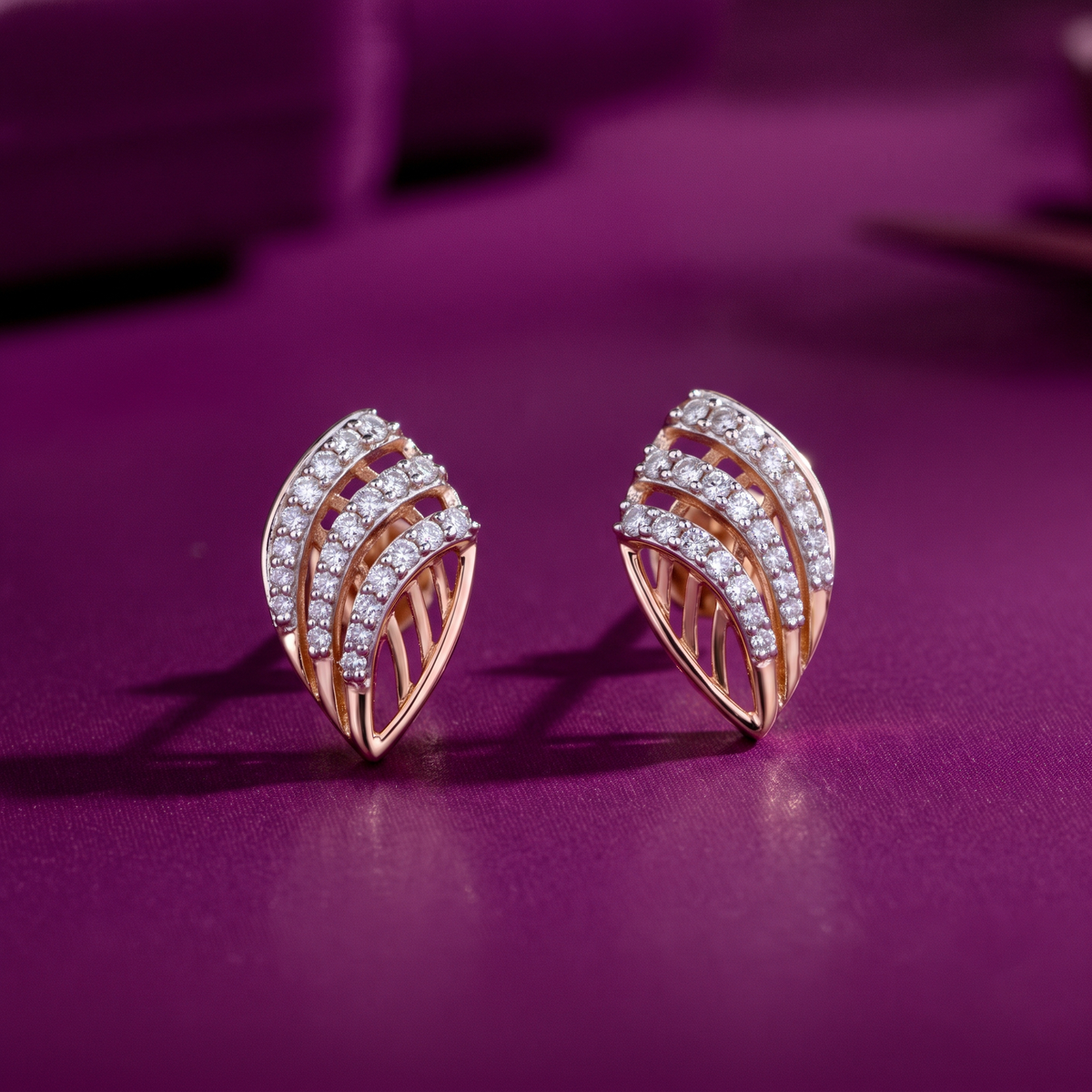 Luxe Wave Diamond Stud Earrings in Rose Gold
