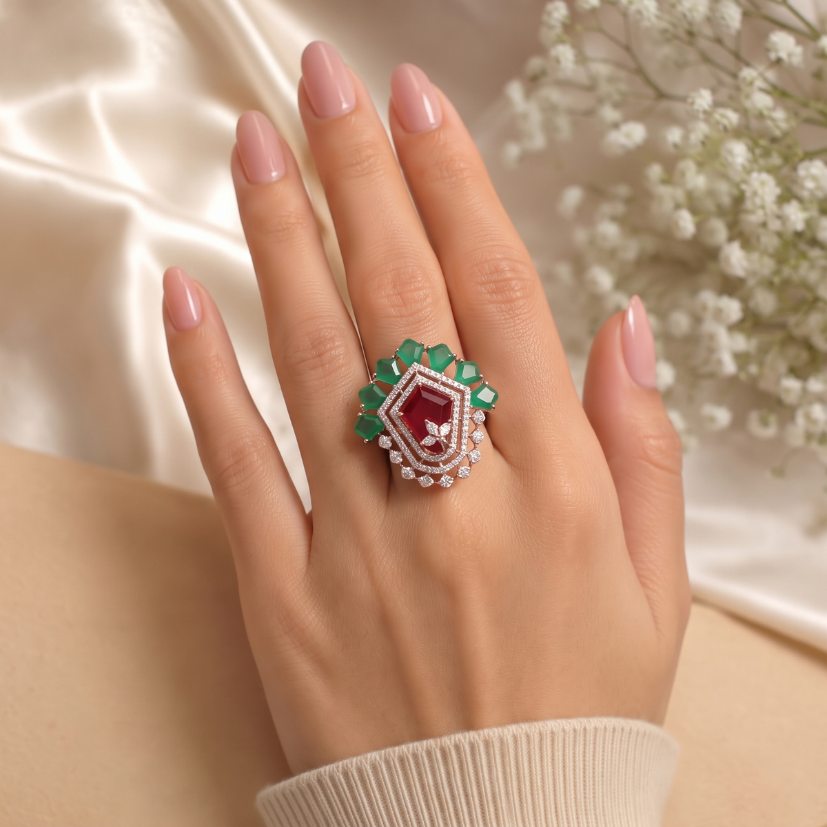 Dual-Tone Ruby & Emerald Cocktail Ring
