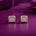 Square Pavé Diamond Stud Earrings in Rose Gold