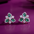 Regal Emerald Geometric Diamond Stud Earrings