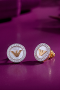 Classic Armani Pearl Dial Earrings with Pave Crystals