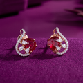 Elegant Ruby Red Diamond Curve Earrings