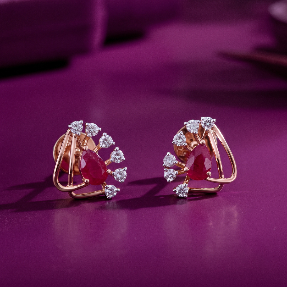 Blushing Ruby & Sparkling CZ Flare Earrings